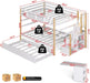 Full over Full Bunk Bed with Trundle and Storage Stairs, Solid Wood Bunk Bed with Foldable Desk, No Box Spring Needed, for Kids, Teens & Adults (White+Wood)