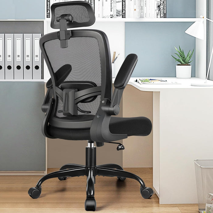 Office Chair, Desk Chair with Adjustable Lumbar Support, Ergonomic Computer Chair with High Back and Armrest, Adjustable Height Gaming Chair Home Office Swivel Chair(Black)