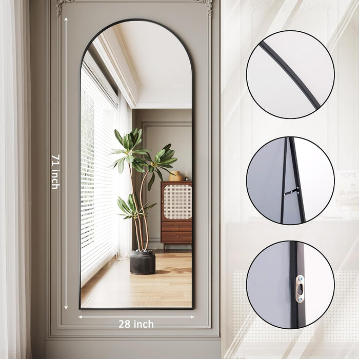 34"X76" Large Mirror Full Length,Nano Glass Oversized Floor Mirror, Arched Full Length Mirrors,Large Standing Mirror,Black Arched Mirrors
