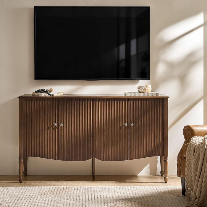 58" Fluted Sideboard Buffet Cabinet with Storage, Walnut