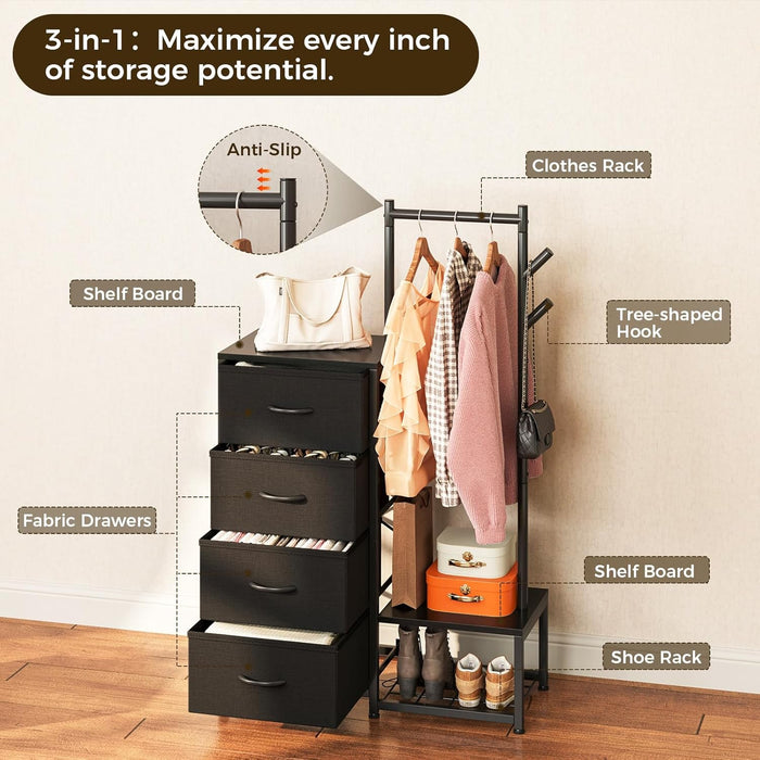 Small Black 3 In 1 UltraCompact DresserWithRacksAndShelves