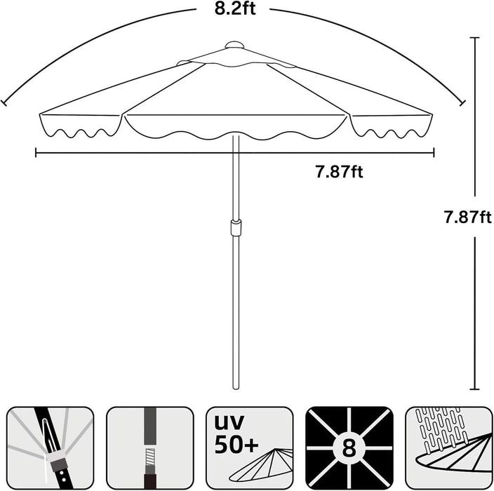 8.2FT Vintage Wood Outdoor Patio Umbrella with a Handy Pulley System