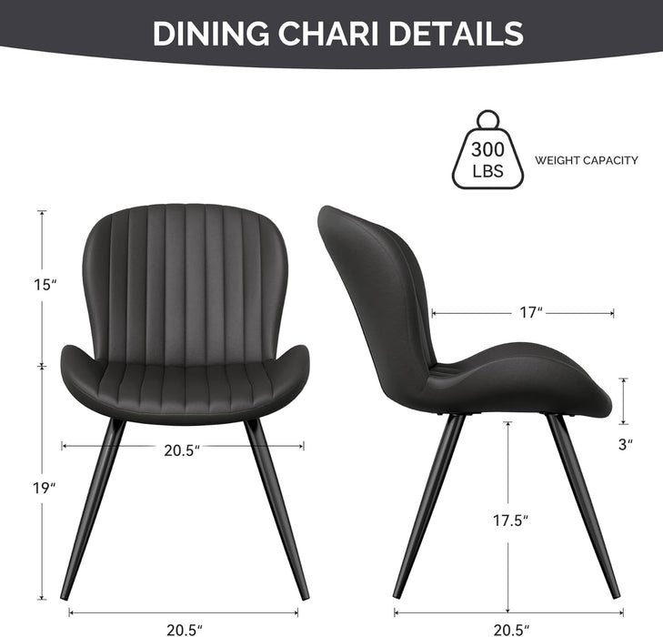 Dining Chairs Set of 6, Modern Dining Room Chairs Comfy Backrest Thick Upholstered Kitchen Chairs 19IN Height with Metal Legs Black