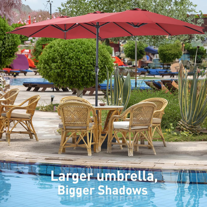 15Ft Large Patio Umbrella, Double Sided Extra Large Umbrella with Base, Rectangular Patio Umbrella Double-Sided Umbrella for Yard Lawn Garden, Red