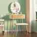Small Vanity Desk with Mirror and Lights, Wooden Handles with Cushioned Stool, 3 Lighting Modes round Makeup Table with Upgraded Silent Slides, Compact Vanity for Small Spaces, Natural Oak