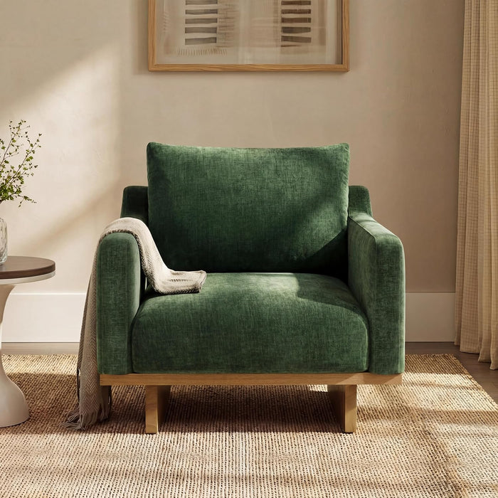Green Solid Wood Frame Contemporary Cushioned Chair