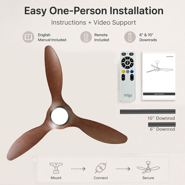 52" Ceiling Fan with Light, Quiet Reversible DC Motor, Smart Control