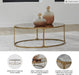 Korajane Oval Coffee Table with Tempered Glass Top, Faux Marble Finish, Steel Frame, 48" W X 27.38" D X 17.5" H, Antique Gold