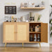 Buffet Cabinet with Set of 2 Storage, Kitchen Storage with 3 Rattan Decorated Doors, Accent Cabinet Sideboard for Dining Room, Living Room, Entryway, Hallway, Natural