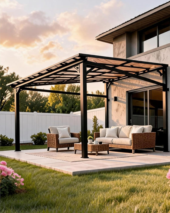 10x12 Lean-To Gazebo Wall-Mounted Polycarbonate Hardtop