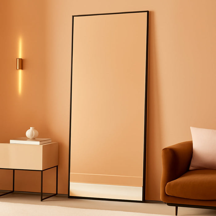 71"X32"Full Length Mirror,Black Floor Length Mirror with Stand,Shatterproof Tempered Glass&Aluminum Alloy Frame,Freestanding Full Body Mirrorr for Bedroom,Living Room,Dressing Room