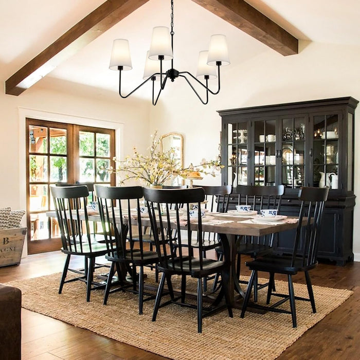 Chandeliers for Dining Room, Modern Pendant Light Fixture over Table with White Shade Classic Ceiling Hanging Lighting for Living Room Hallway Bedroom, 5-Arm, 30" Dia, Height Adjustable