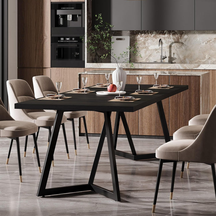 70.86-Inch Large Dining Table for 4-6, Modern Black Dining Room Table with Metal Frame, Rectangular Kitchen Dinner Table for Home Dining Room Family
