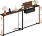 78.8 Inch Narrow Console Table with Power Outlets, 25.2"-35" Adjustable Height Skinny behind the Couch Table with Fabric Storage, Long Sofa Table for Living Room, Entryway, Rustic Brown