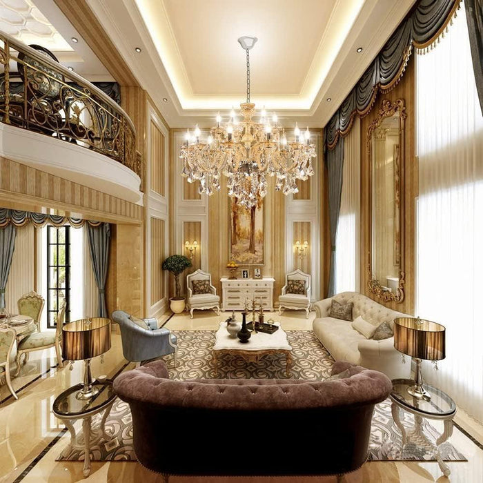 Luxury Cognac Crystal Chandelier 18 Lights,Contemporary K9 Crystal Ceiling Chandelier Lighting Fixture Candle Style E12 Base for Dinning Living Room Bedroom Hallway (18 Lights)