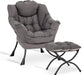 Dark Grey Velveteen Upholstered Ottoman Lounge Chair