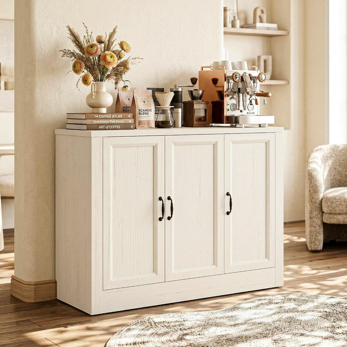 78.5" W Modern Buffet Cabinet, Modular Sideboard Cabinet with Baseboard Design & Adjustable Shelves, Sturdy Wood Coffee Bar Storage Credenza for Kitchen, Living Room (2PCS 39"W,Vintage White)