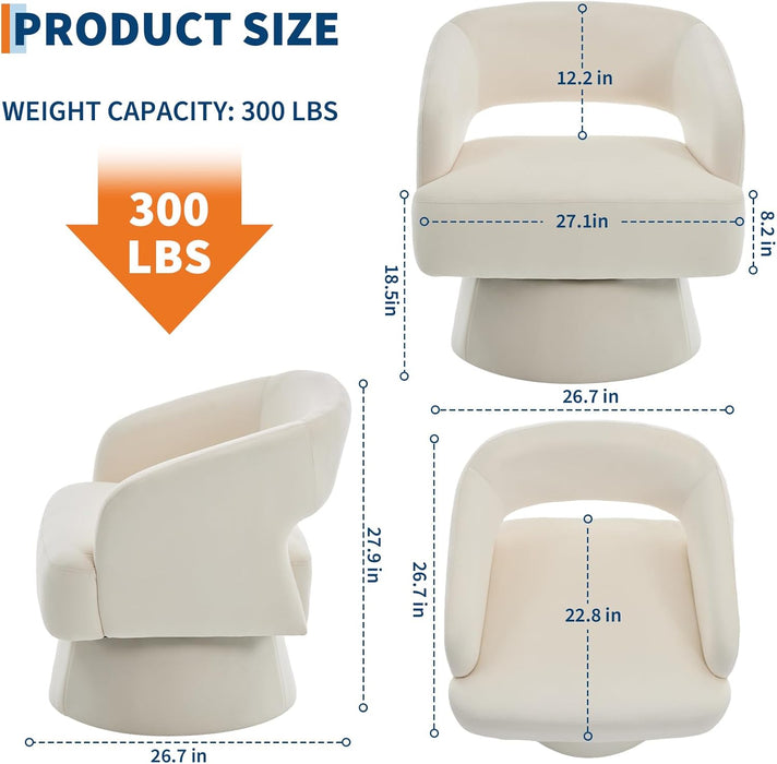 Beige Velvet 360 Swivel Oversized Designer Armchairs