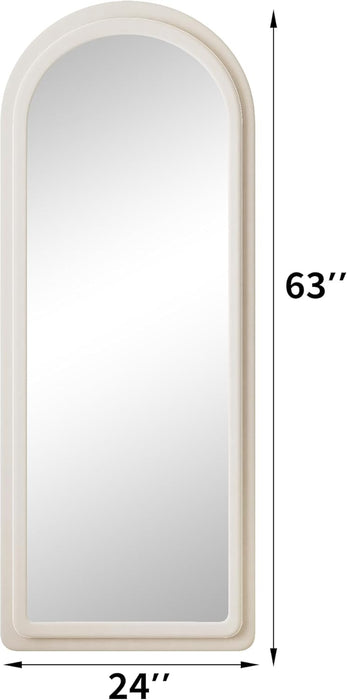 Floor Mirror, Full Length Mirror with Stand, 63"X24" Freestanding Arched Mirror Full Length Hanging or Leaning, Wall Mounted Mirrors with Flannel Frame, Large Mirrors for Bedroom (White)