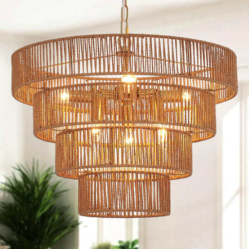 Gold Rattan Chandelier NineteenPointSeven Inch BohoChic