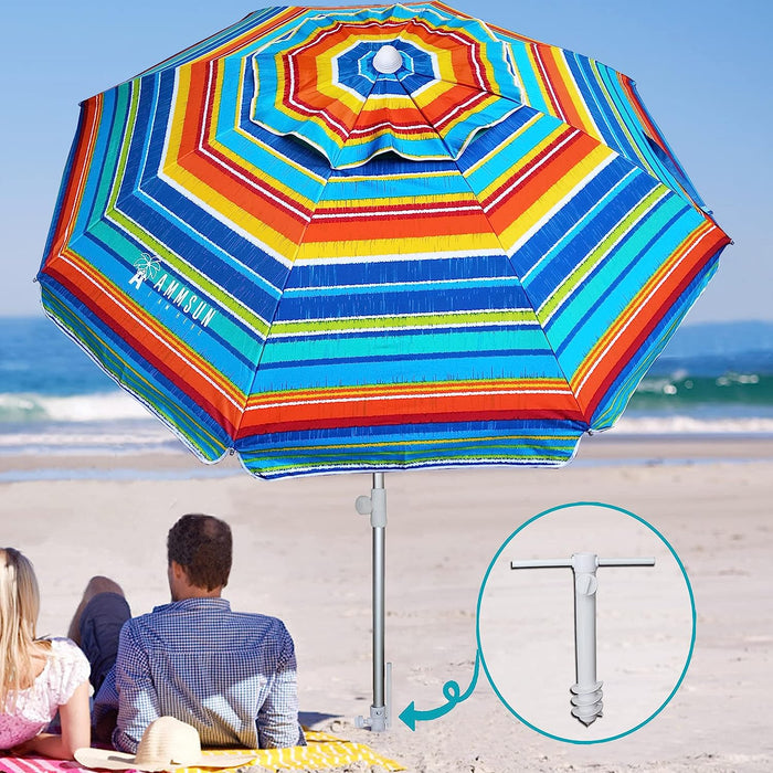 Beach Umbrellas for Sand Heavy Duty Wind Portable, 6.5Ft Outdoor Umbrella with Sand Anchor and UV Protection, Parasols Includes Carry Bag for Beach, Patio, and Garden, Yellow Stripes