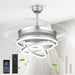 42 Inch Retractable Ceiling Fans with Lights and Remote, Modern Chandelier Fandelier Ceiling Fans, Quiet Reversible DC Motor, 6 Speeds, 3 Color Dimmable LED for Bedroom Living Room (Silver)