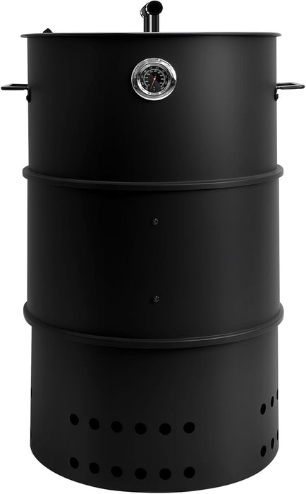 Charcoal Smoker Grill, 20.9" Barrel Charcoal BBQ Smoker, Coated Steel Outdoor Barbecue Grill with 2 Grilling Grates, 1 Hanging Rod, 6 Hooks & Thermometer for Party Backyard Patio Cooking