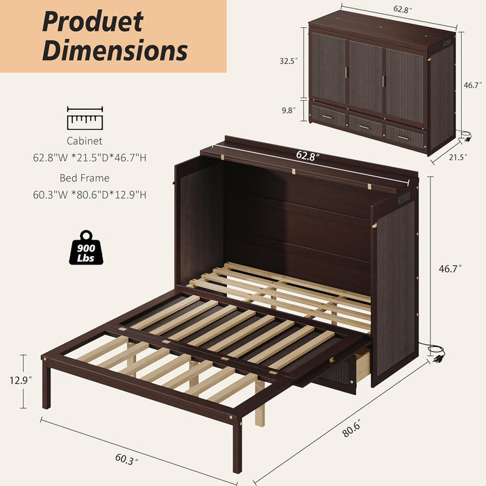 Queen Murphy Bed Cabinet With HiddenStorageDrawers