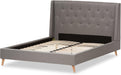Adelaide Retro Modern Light Grey Fabric Upholstered King Size Platform Bed