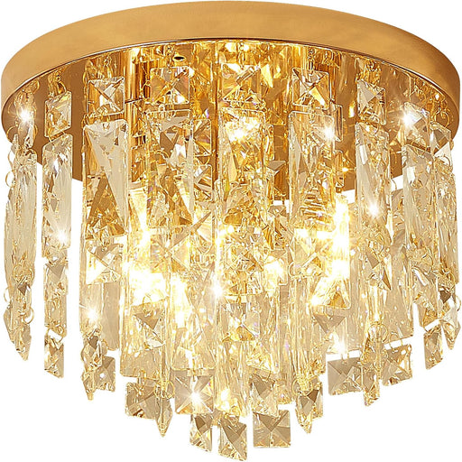 Compact Crystal Chandelier French Gold Ceiling Fixture