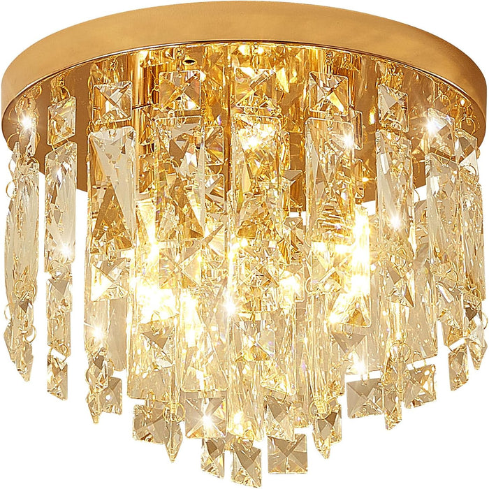 Compact Crystal Chandelier French Gold Ceiling Fixture
