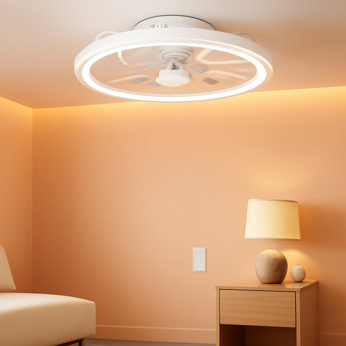 Low Profile Ceiling Fan with Lights and Remote, 20 Inch Modern Ceiling Fans Flush Mount, Dimmable Bladeless LED Fan Light, Ceiling Fans with Lights for Bedroom (White, Frosted Ring)