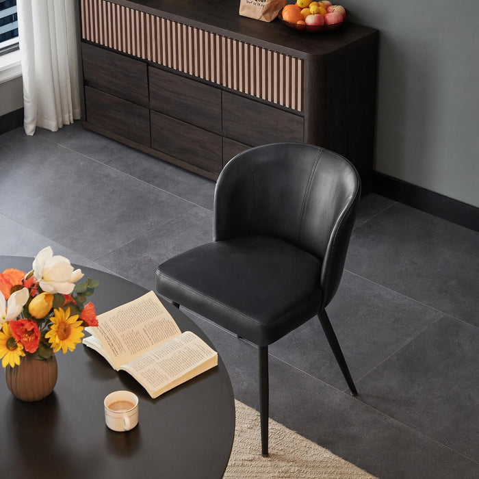 Dining Chairs Set of 2, Upholstered Kitchen Chairs with Faux Leather Cushion Seat and Metal Legs, Mid Century Modern Dining Room Chair for Kitchen, Living Room, Easy Assembly, Black