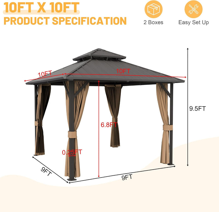 10x10 Ft Aluminum Hardtop Gazebo Weatherproof Netting