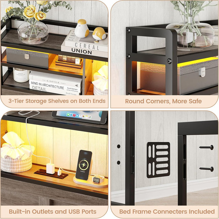 Headboard for Queen Size Bed with Storage, Headboards with Power Outlets and RGB LED Light, Sturdy Queen Size Headboard, Stable Head Board with Bed Adapter for Bedroom/Dorm/Guest Room