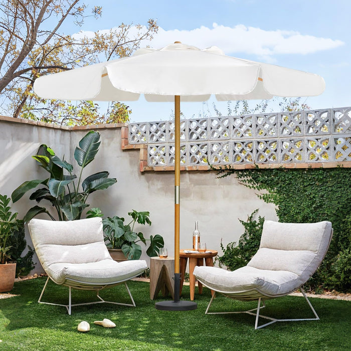 8.2FT Vintage Wood Outdoor Patio Umbrella with a Handy Pulley System