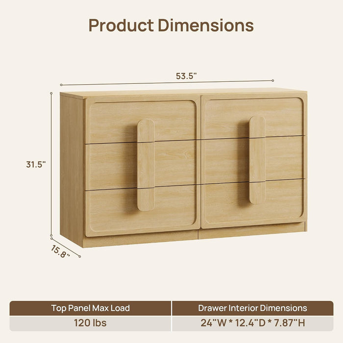 6 Drawer Dresser for Bedroom, 53.5" Wide Modern Chest of Drawers
