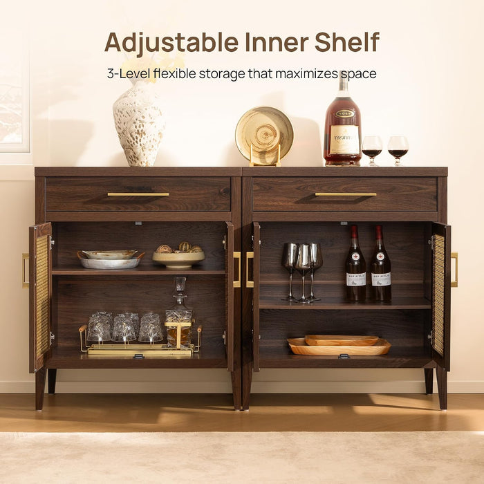 60" Walnut Sideboard Buffet Cabinet with Adjustable Shelves