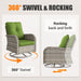 Outdoor Patio Furniture Set Patio Rocking Swivel Chair with Tempered Glass Side Table, Outdoor Wicker Rattan Bistro Set with Ottomans for Garden, Deck, and Balcony, Avocado Green