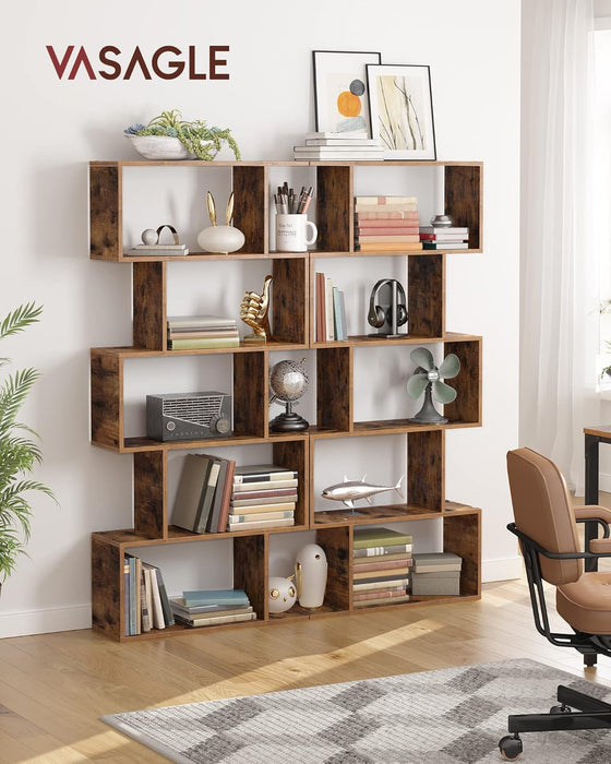 Bookcase, 5-Tier Bookshelf, Display Shelf and Room Divider, Freestanding Decorative Storage Shelving, Rustic Brown ULBC62BX, 27.6”L X 9.4”W X 62.6”H (70 X 24 X 159 Cm)