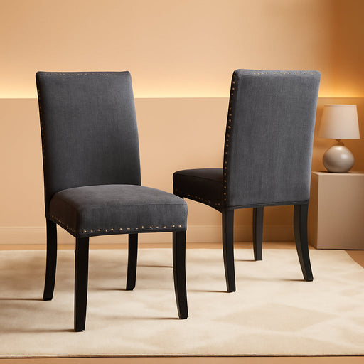 Biony Gray Fabric Dining Chairs with Nailhead Trim, Pack of 2