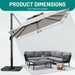 10×10FT Solar LED Cantilever Umbrella with Base Included, Double-Top Outdoor Patio Offset with 360 Degree Rotation, round Offset Hanging Umbrella for Garden Deck Pool, Light Grey