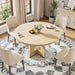 47" round Dining Table for 4-6 People - Circle Kitchen Dinner Table with Sturdy Pedestal Base, Space Saving Dinning Room Furniture for Living Room, Kitchen, Apartment, Natural