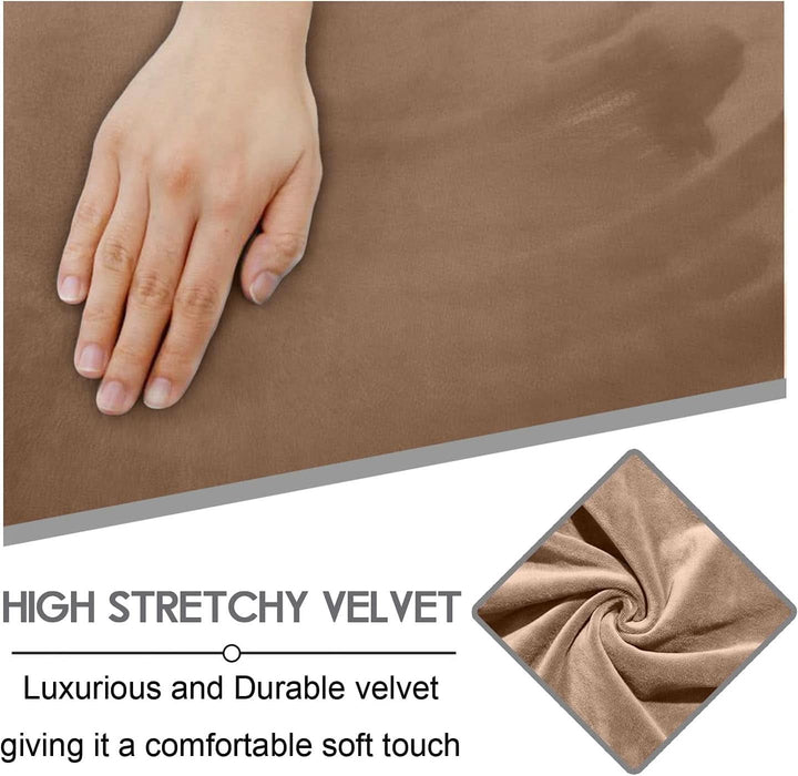 Reclining Love Seat with Middle Console Slipcover, 8-Piece Velvet Stretch Loveseat Reclining Sofa Covers, 2 Seat Love Seat Recliner Cover, Thick, Soft, Washable, Love Seat Slipcovers (Sand)