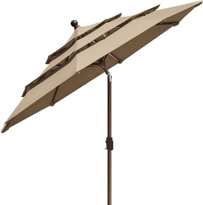 USA 10-Year-Non-Fading 9Ft 3-Tier Market Patio Umbrella, Commercial Grade Outdoor Table Umbrella with Crank Open, Windproof & UPF 50+ UV Protection, Heavy Duty Ventilation for Garden, Deck, Pool, Backyard, Beach & Bistro, Heather Beige