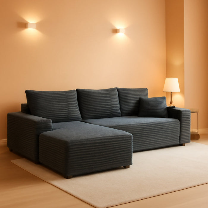 Grey NinetyFiveInch Upholstered Corduroy Sleeper Sofa