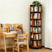 6‑Tier Rotating Bookshelf, Solid Rubber Wood 360° Revolving Bookcase with Lockable Casters, Space‑Saving Tall Storage Shelf for Living Room Bedroom Home Office, Walnut, 17.3"D×17.3"W×78.5"H