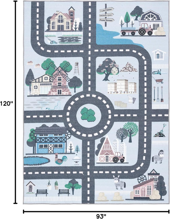 SevenFootNineInByTenFoot BlueGrayPlayroomRug Washable NonSlip SafeBacking