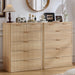 Farmhouse Fluted 6 Drawers Dresser for Bedroom, 42" Tall Modern Chest of Drawers with Curved Profile Design & Metal Handle,Natural Wood Drawer Organizer for Bedroom
