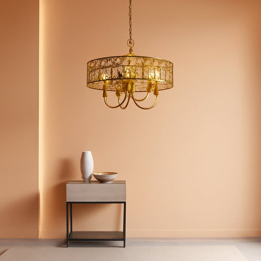 Gold Chandelier Light Fixtures, 5-Light Large Boho Rattan Pendant Lighting with Hand Woven Wicker Shade, Modern Farmhouse Chandeliers for Dining Room Living Room Kitchen Island Bedroom